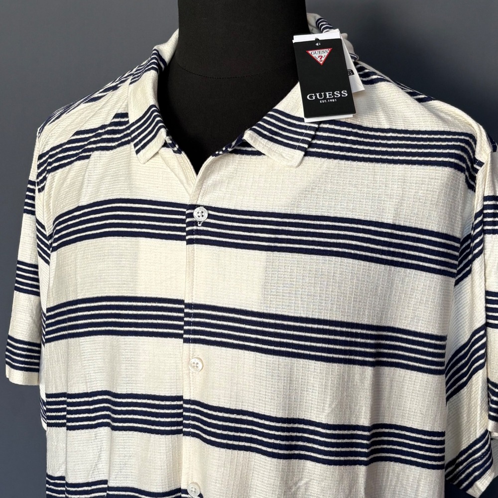 New with Tags‎ - Guess Zuma Stripe Knit Shirt | Size XL | Navy White